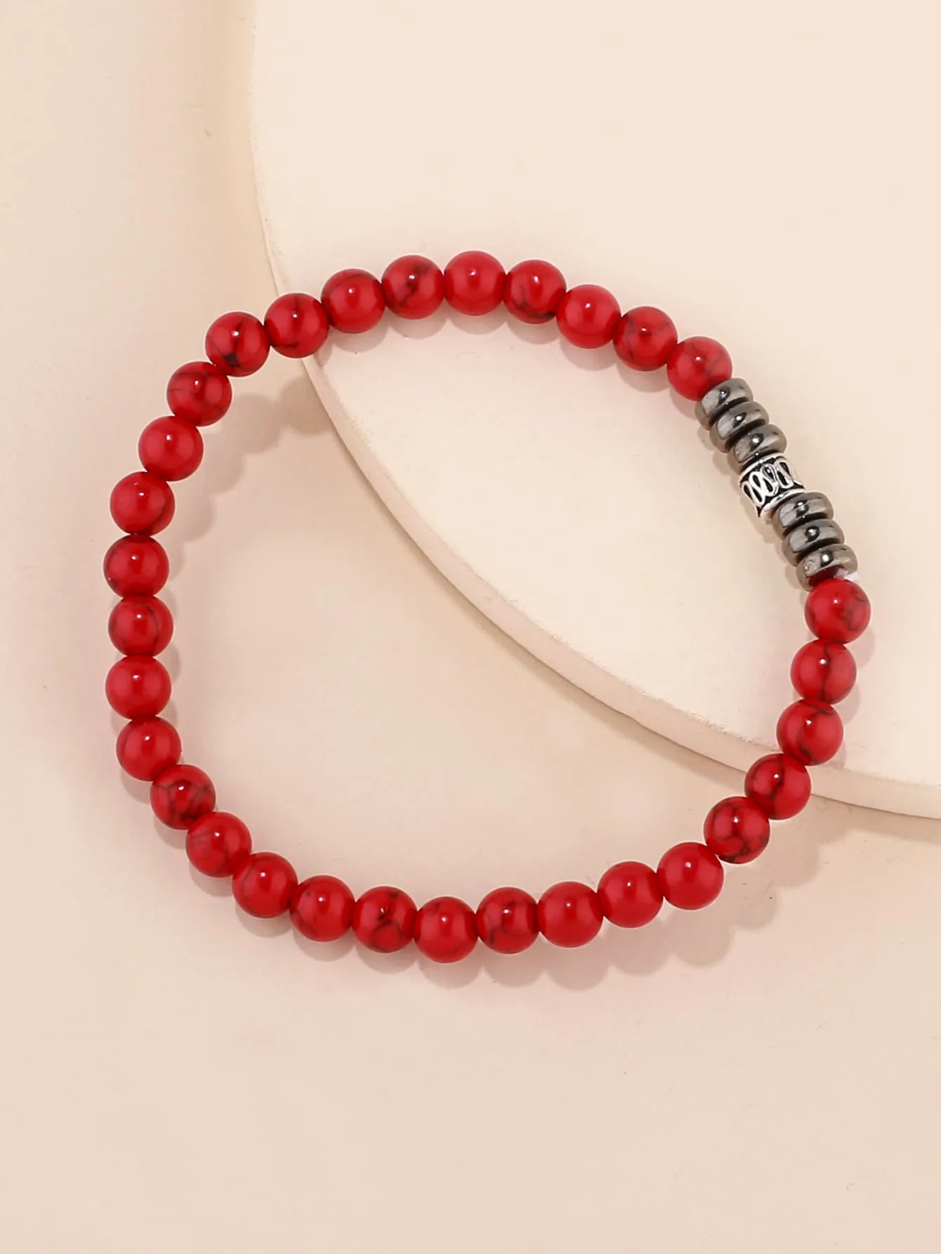 Red Minimalistic Beaded Bracelet Boho Crafted Creative Beads Design Stretchy