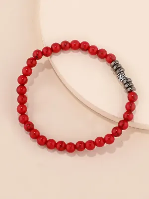 Red Minimalistic Beaded Bracelet Boho Crafted Creative Beads Design Stretchy