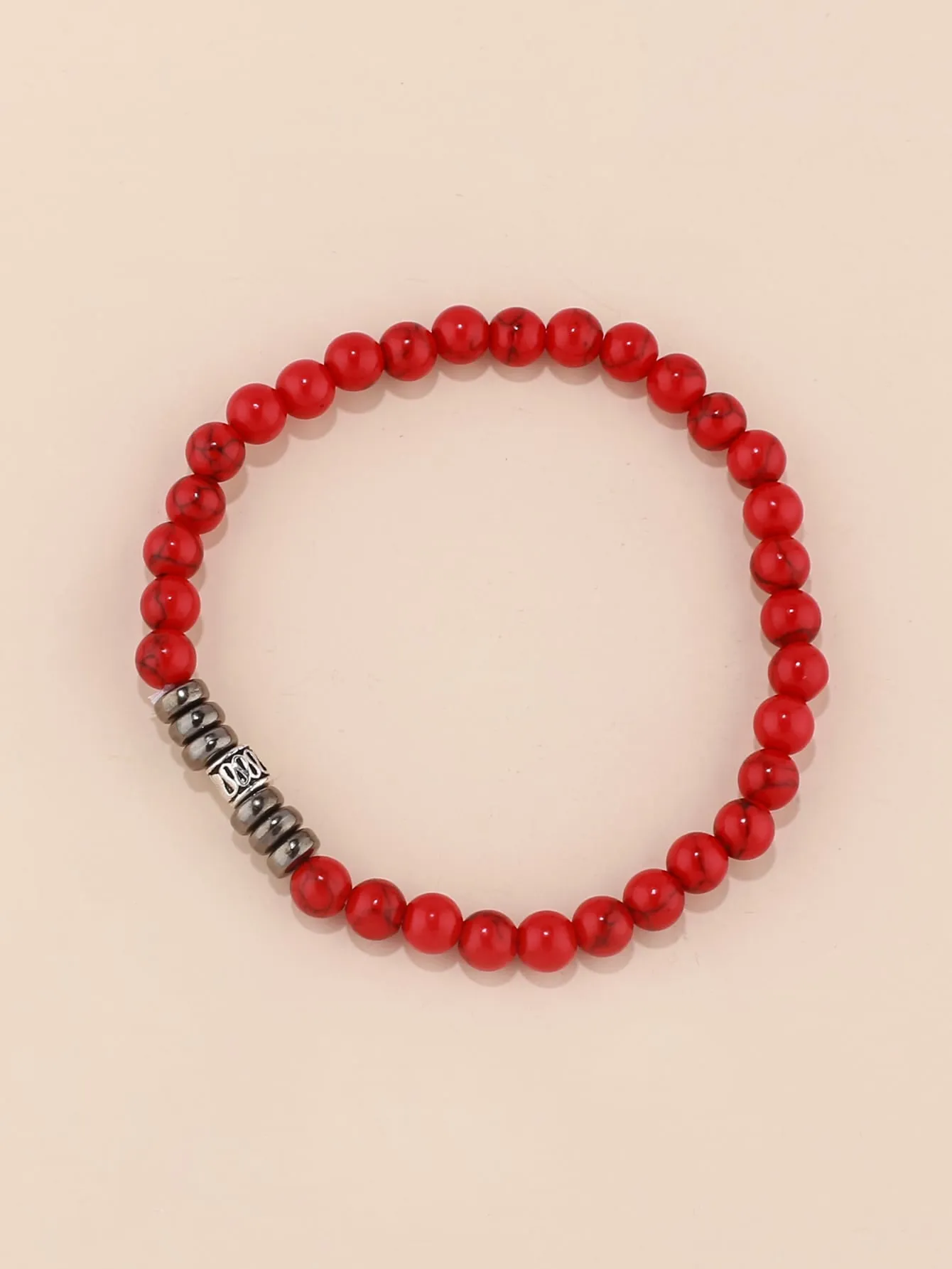 Red Minimalistic Beaded Bracelet Boho Crafted Creative Beads Design Stretchy