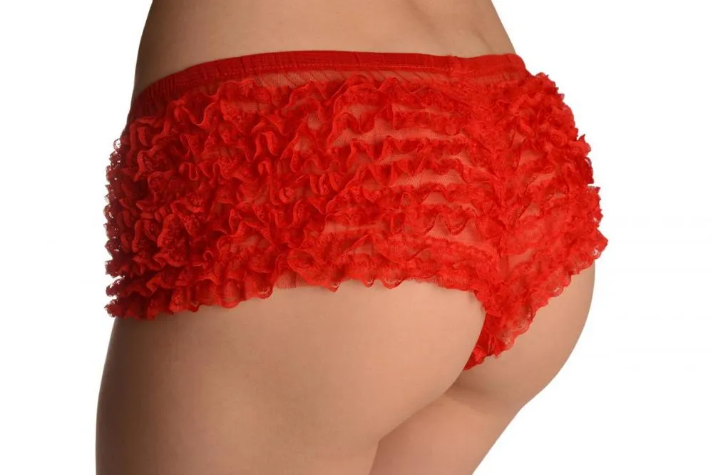 Red Multi Layers Women Frilly Ruffle Lace Panty Shorts