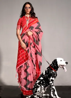 Red Multicolored Digital Printed Handloom Silk Saree