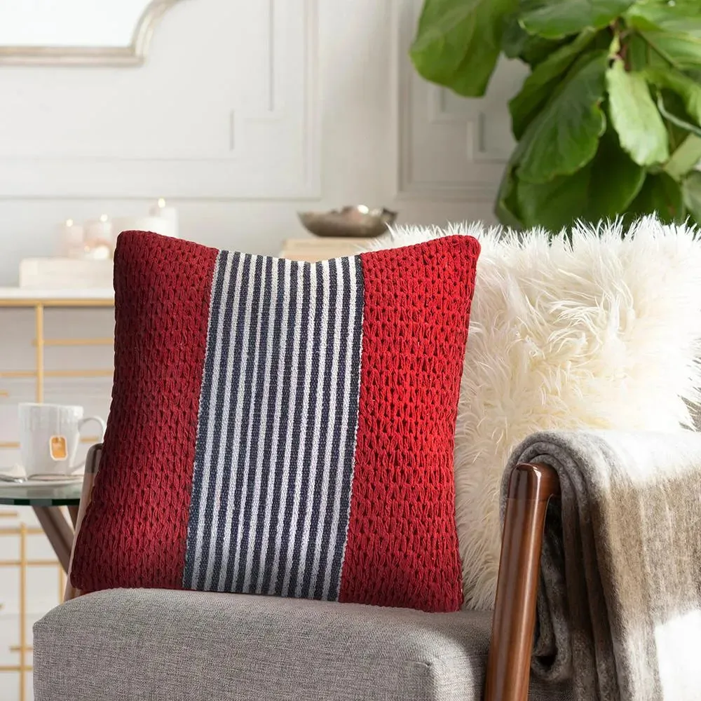 Red Nautical Striped  LR07428 Throw Pillow