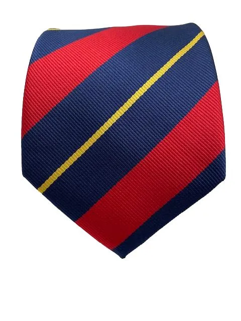 Red, Navy Blue and Yellow Striped Tie