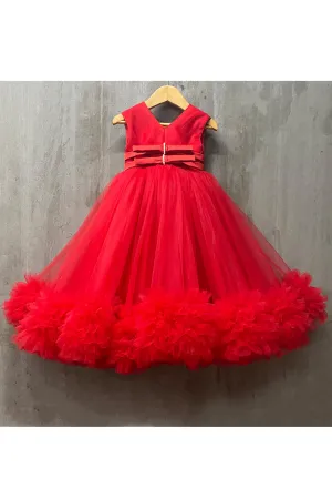 Red Net Sleeveless Frill Gown