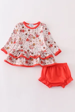 Red nutcracker girl bloomer set