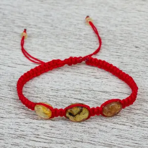 Red Nylon Braided Bracelet with Amber Beads from Mexico - Amber Passion | NOVICA