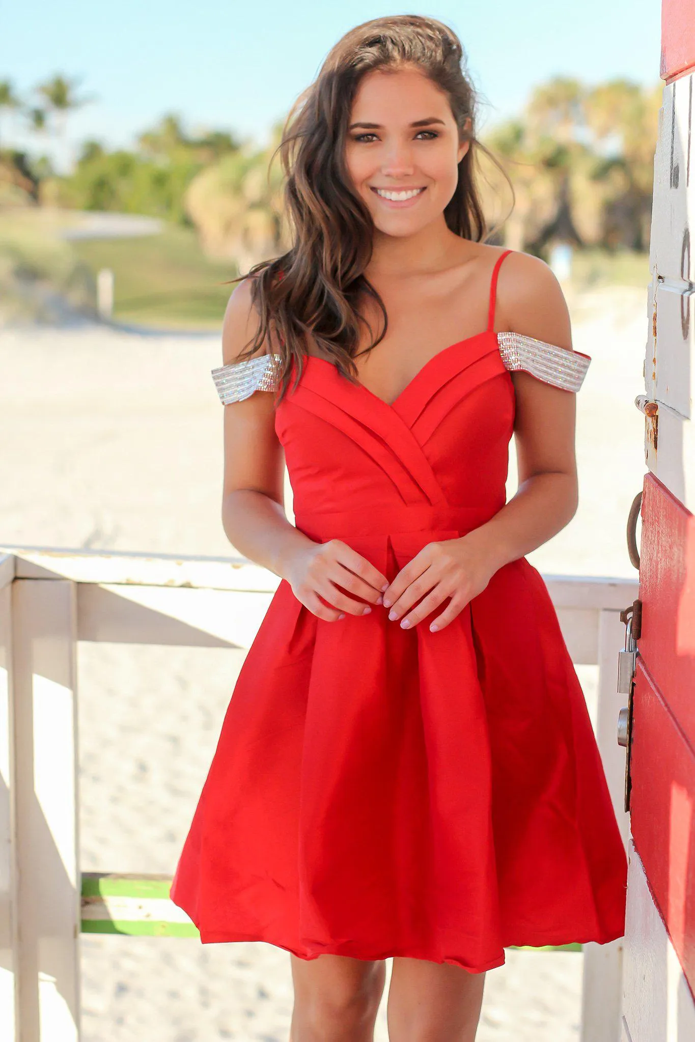 Red Off Shoulder Short Dress