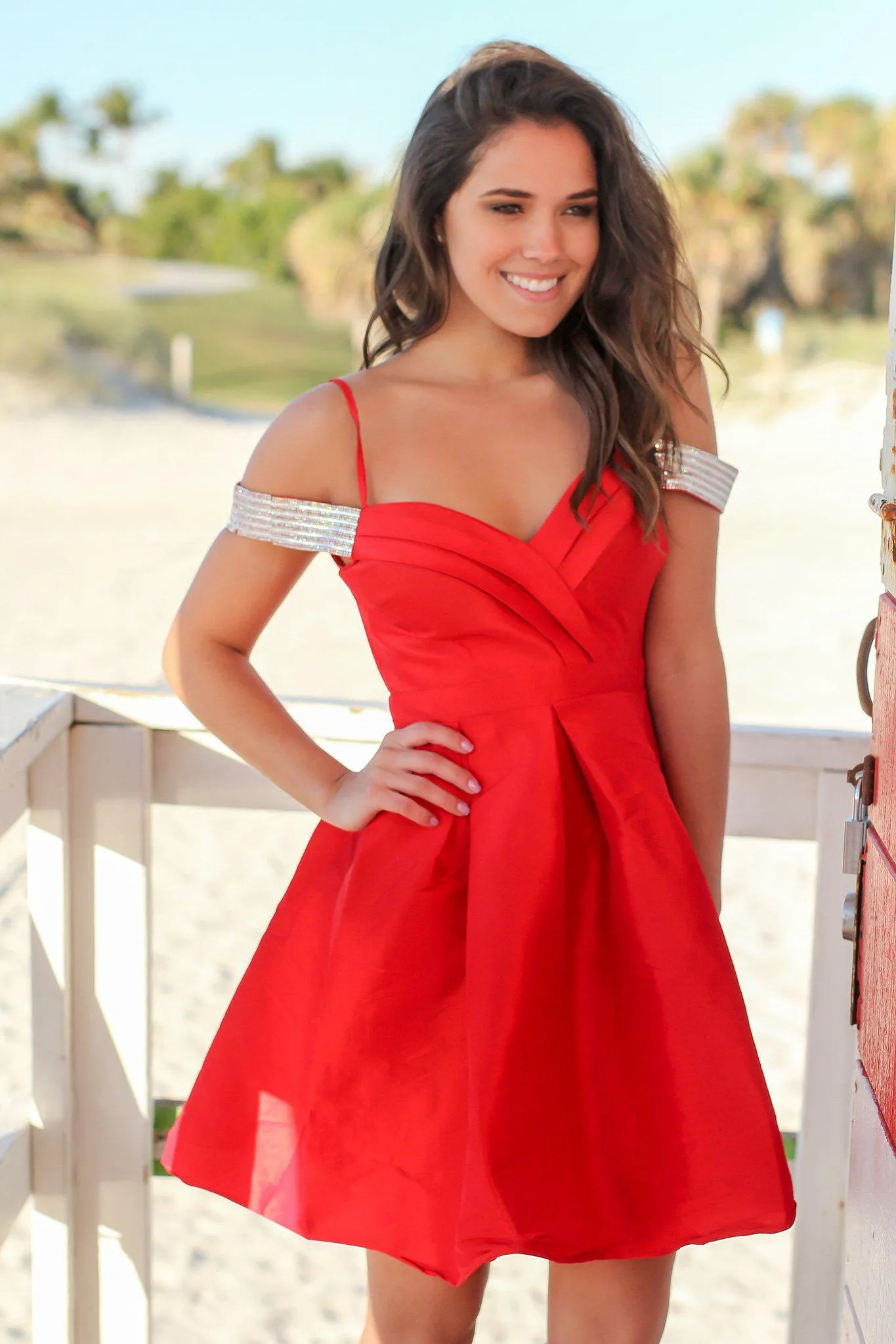 Red Off Shoulder Short Dress