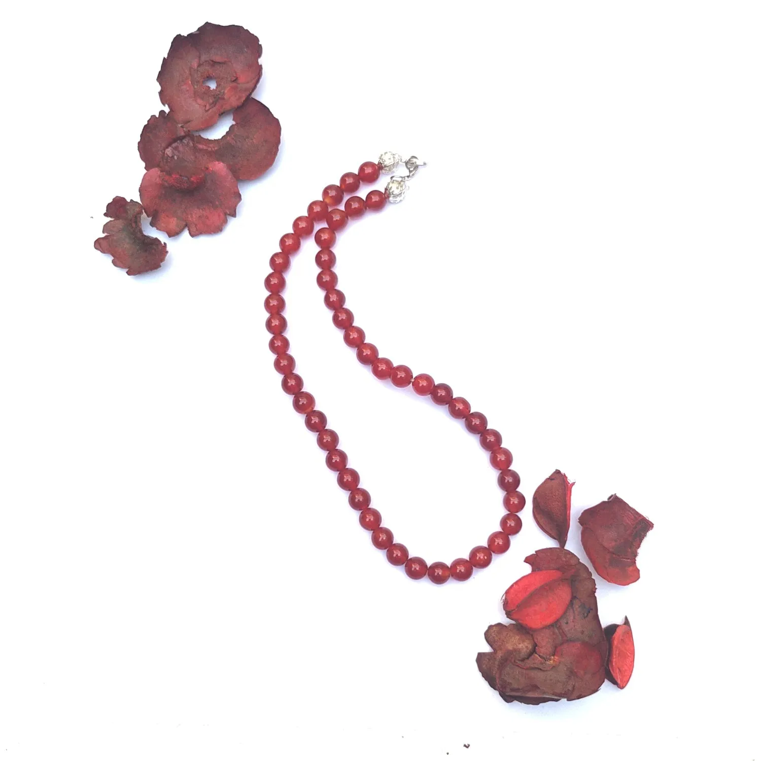 Red Onyx Crystal Round Beads Necklace 15 Inches, 6mm Beads (Semi-Precious Mala)