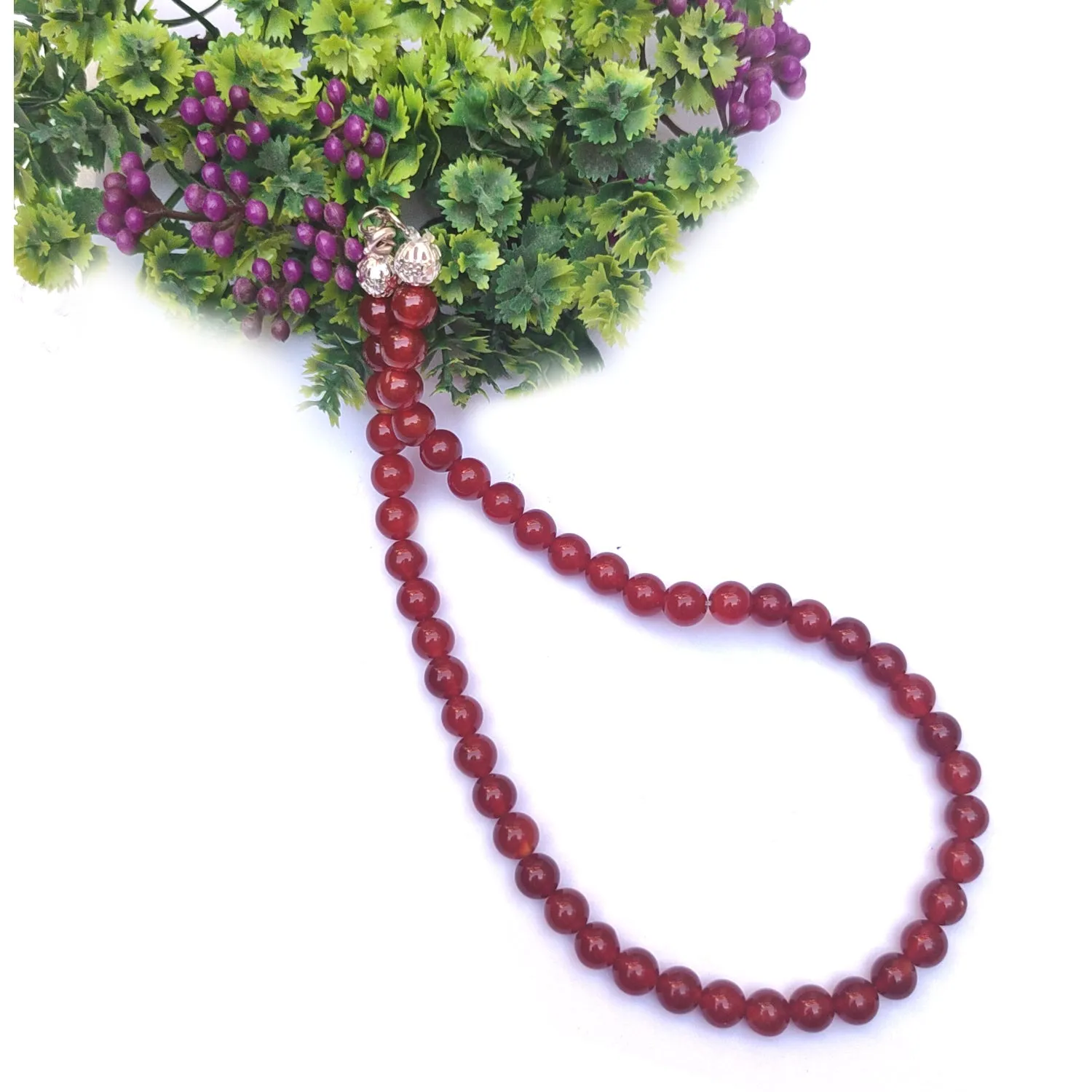 Red Onyx Crystal Round Beads Necklace 15 Inches, 6mm Beads (Semi-Precious Mala)