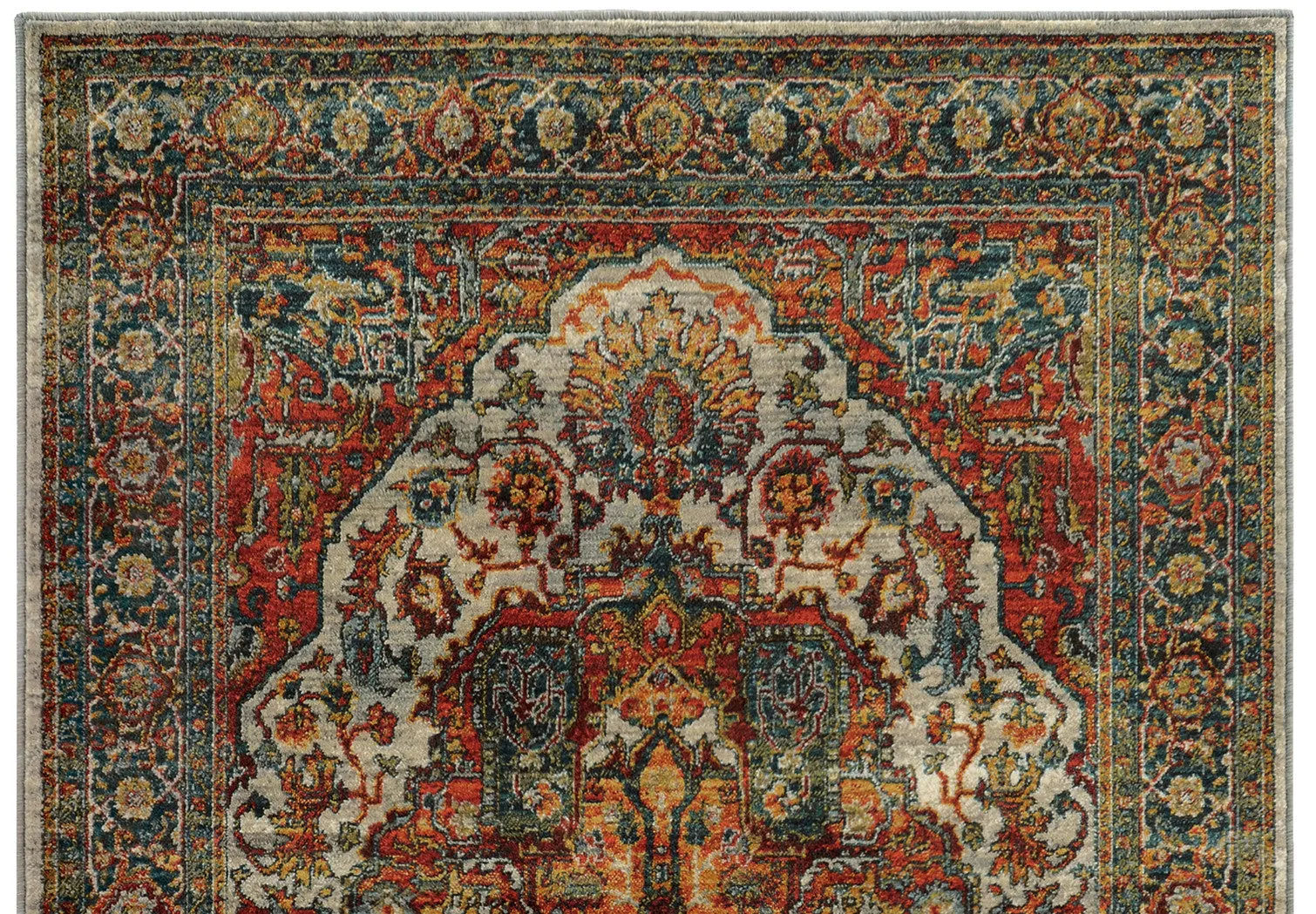 Red Orange and Teal Blue Turkish Style Rug