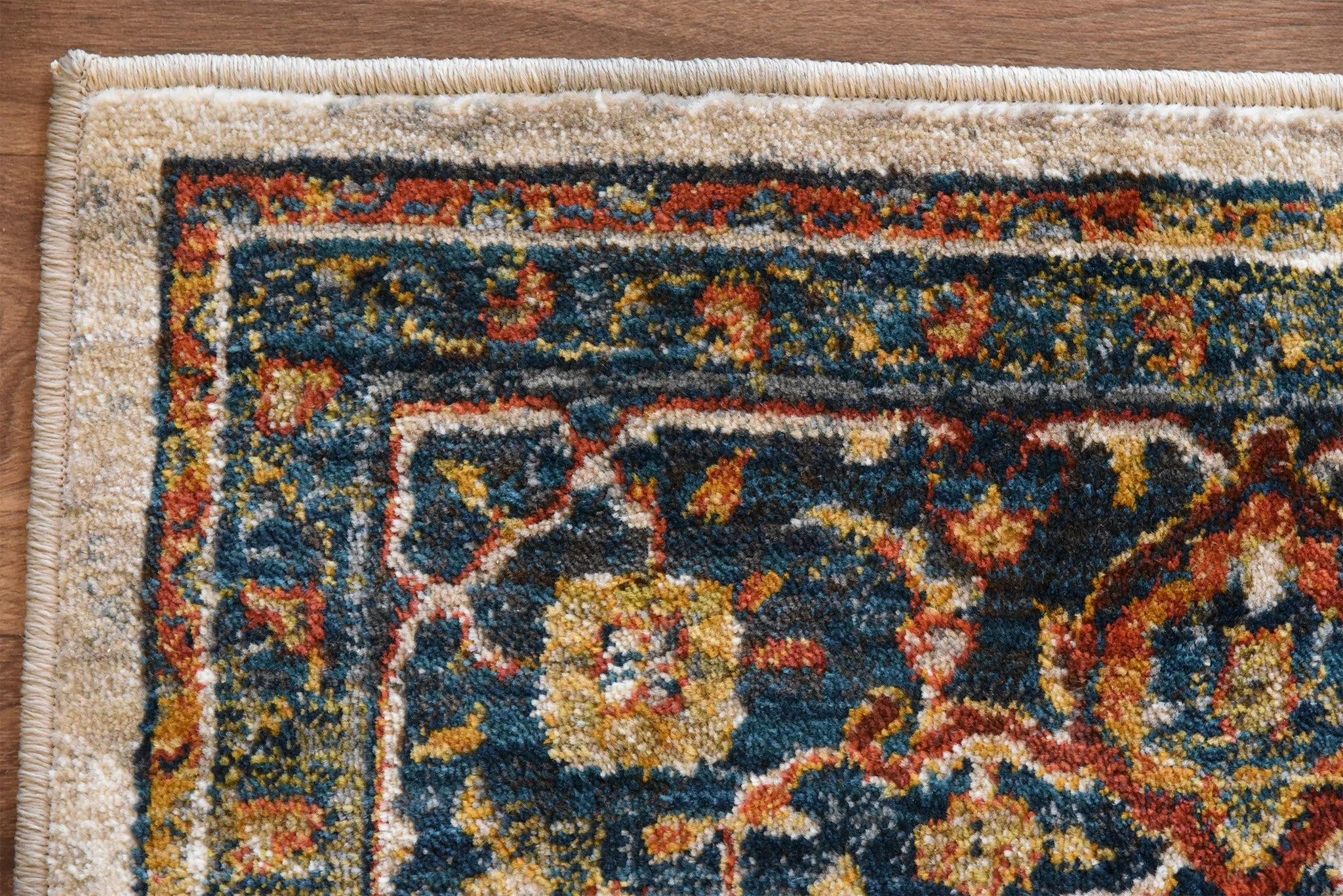 Red Orange and Teal Blue Turkish Style Rug