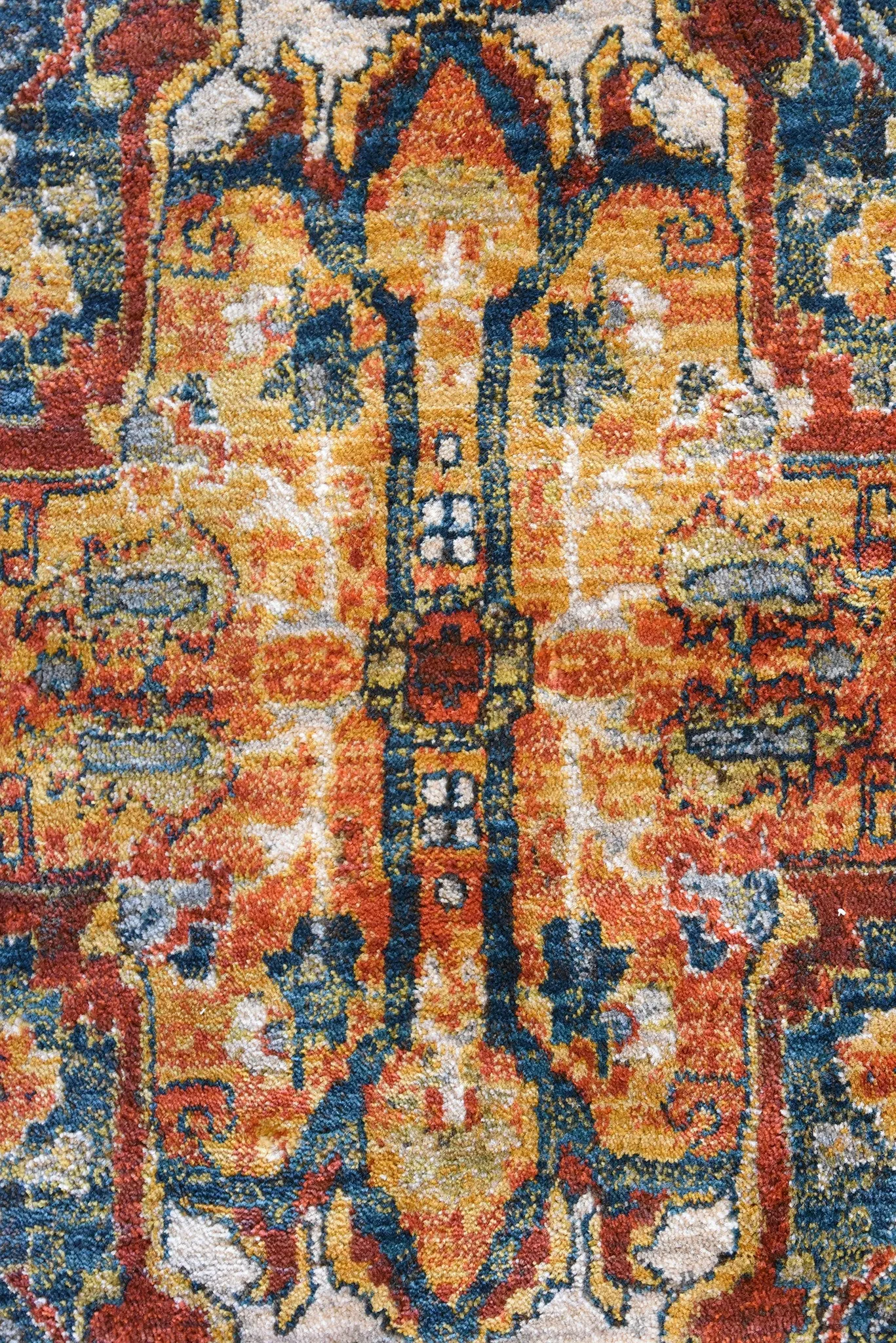 Red Orange and Teal Blue Turkish Style Rug