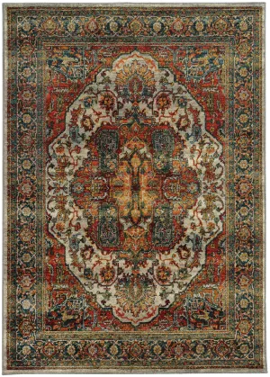 Red Orange and Teal Blue Turkish Style Rug