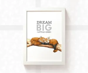 Red Panda Nursery Print for Twins "Dream Big Little Ones"