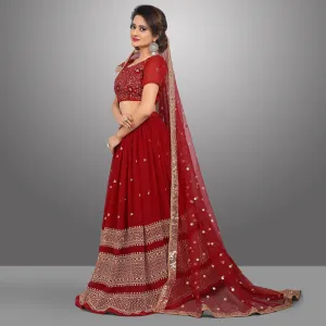 Red Party Wear Sequins Embroidered Georgette Lehenga Choli