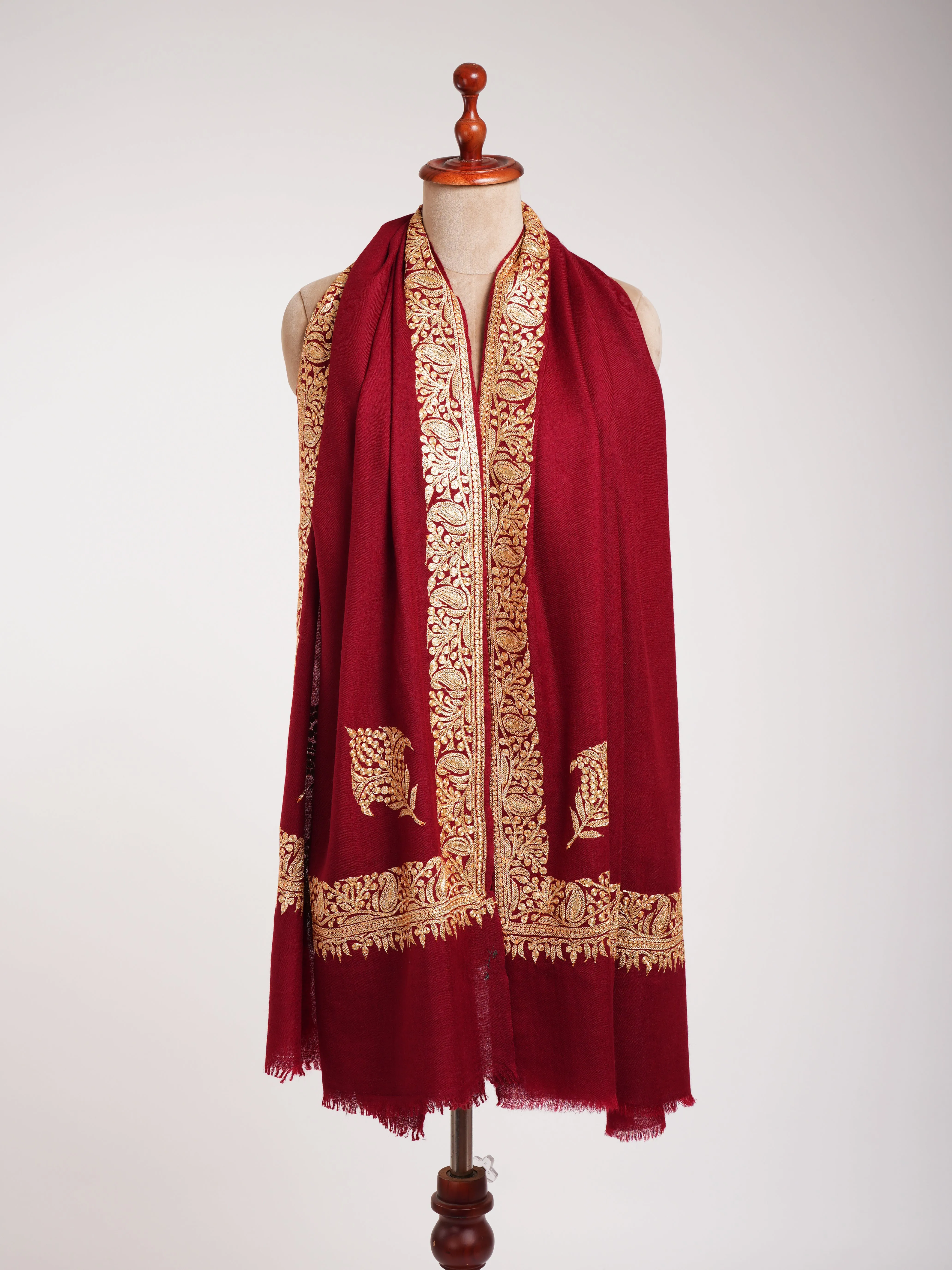 Red Pashmina Shawl with Kashmir Tilla Work