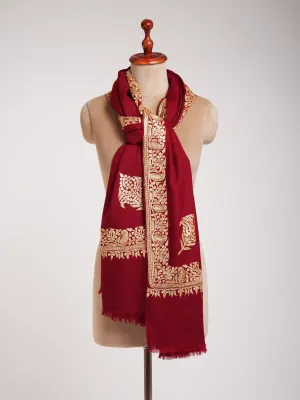 Red Pashmina Shawl with Kashmir Tilla Work