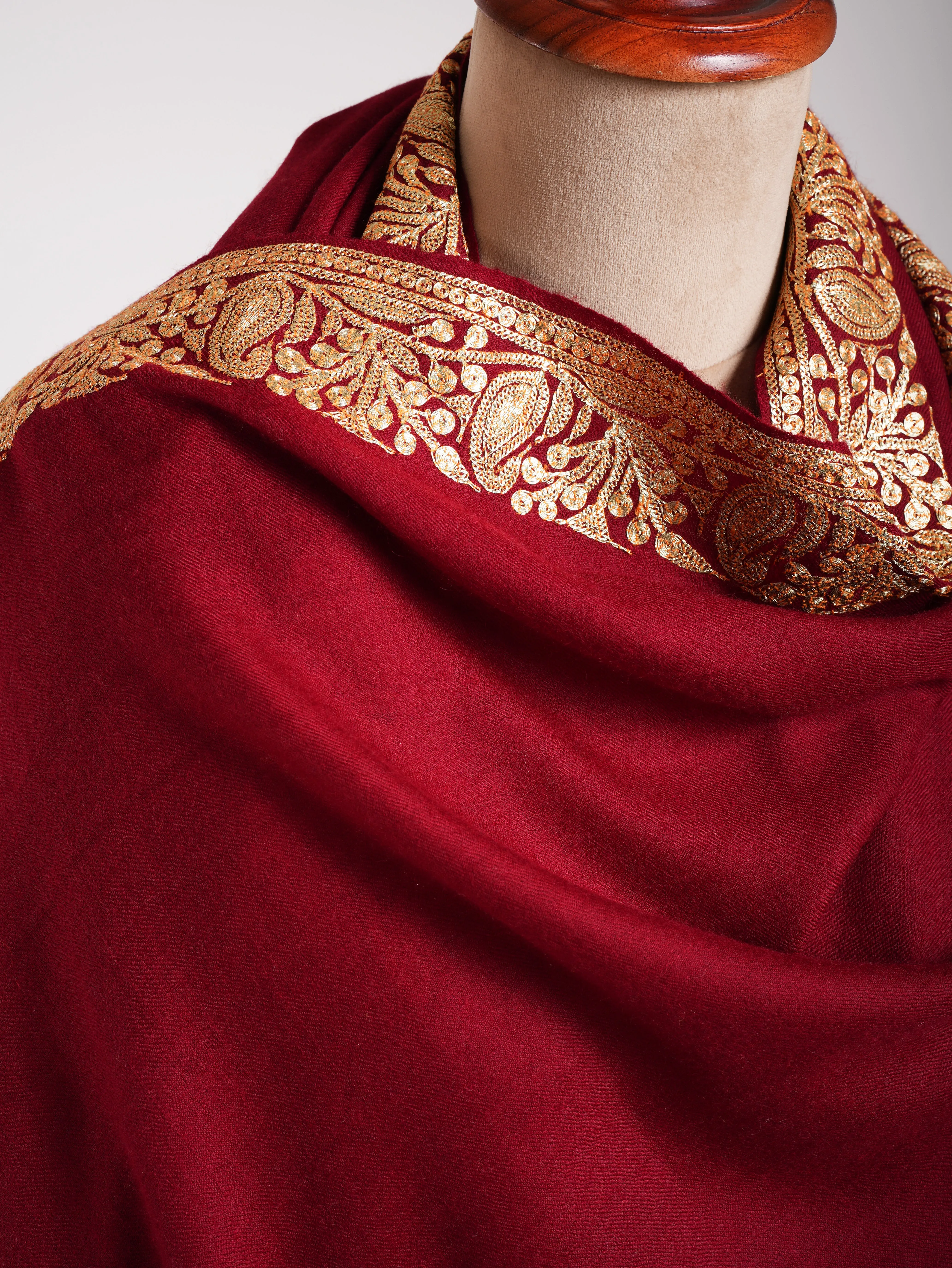 Red Pashmina Shawl with Kashmir Tilla Work