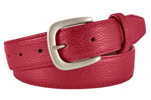 Red Pebbled Leather Belt, Hudson Buckle (Brushed Silver)