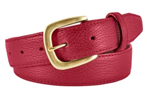 Red Pebbled Leather Belt, Hudson Buckle (Gold)