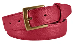 Red Pebbled Leather Belt, Signature Buckle (Antique Brass)