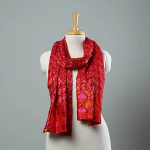 Red - Phulkari Silk Cotton Embroidered Stole 09