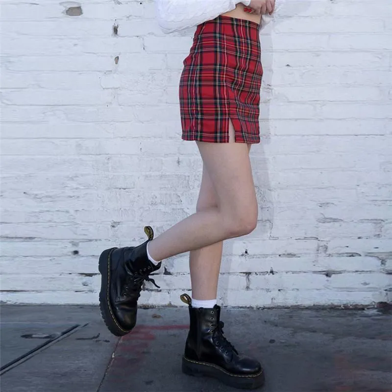 Red Plaid Mini Skirt