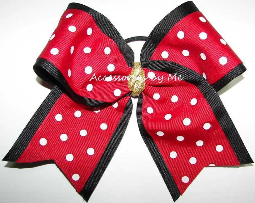 Red Polka Dot Gold Cheer Bow