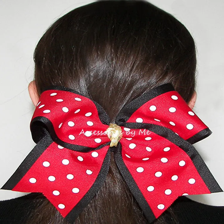 Red Polka Dot Gold Cheer Bow