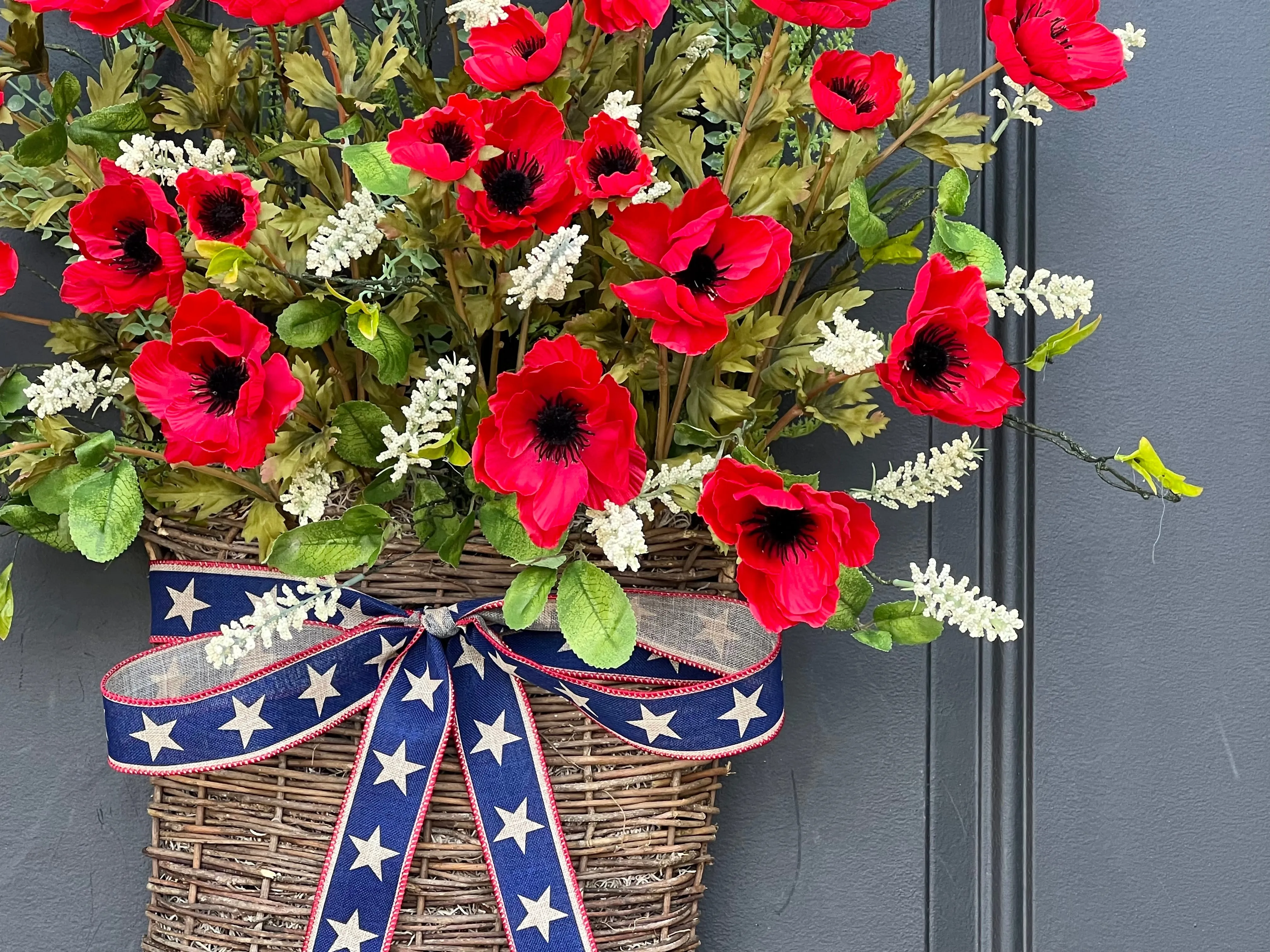 Red Poppy Patriotic Door Basket