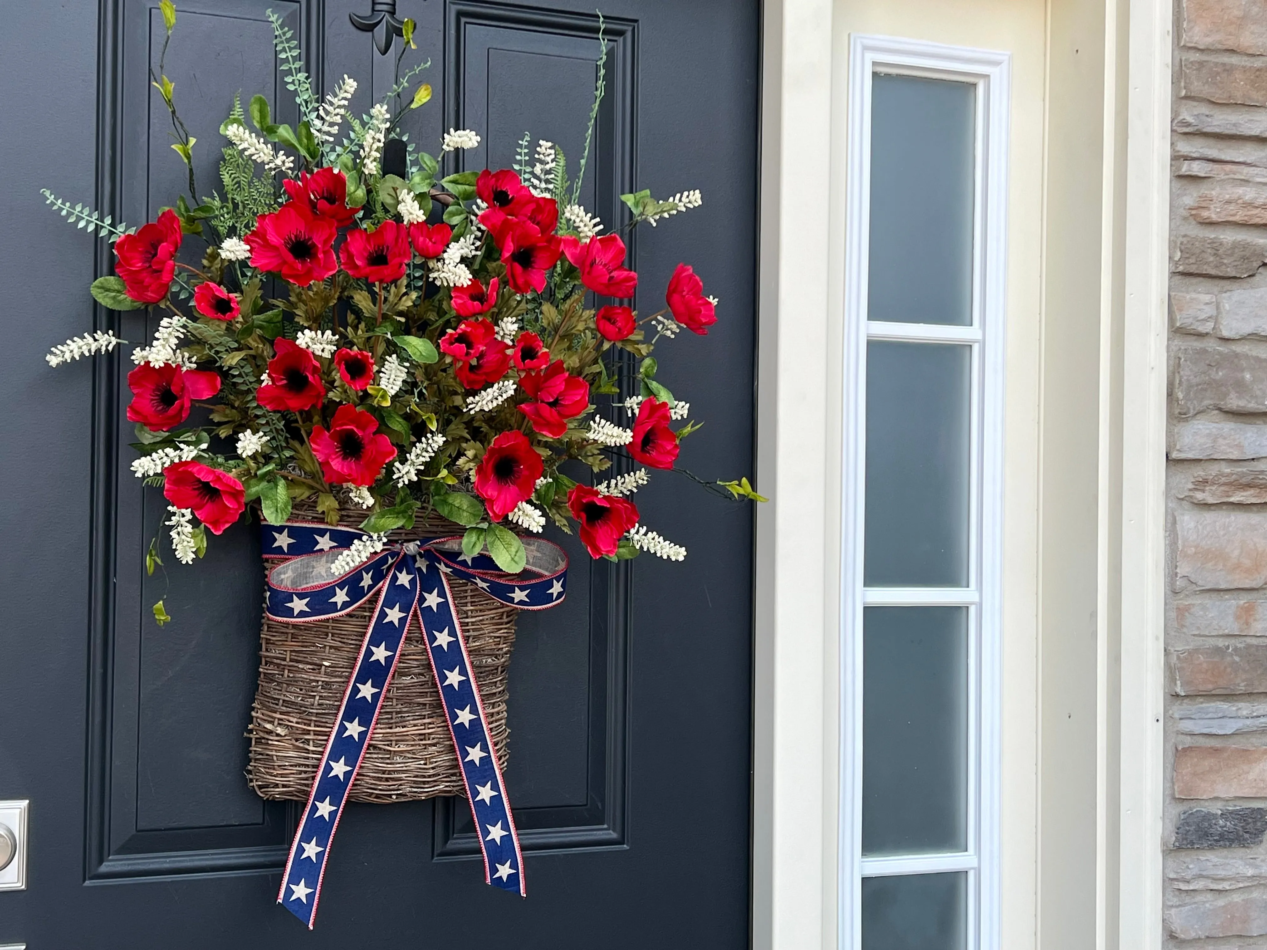 Red Poppy Patriotic Door Basket