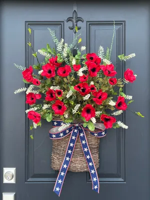 Red Poppy Patriotic Door Basket