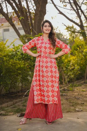 Red Printed Rayon Kurti