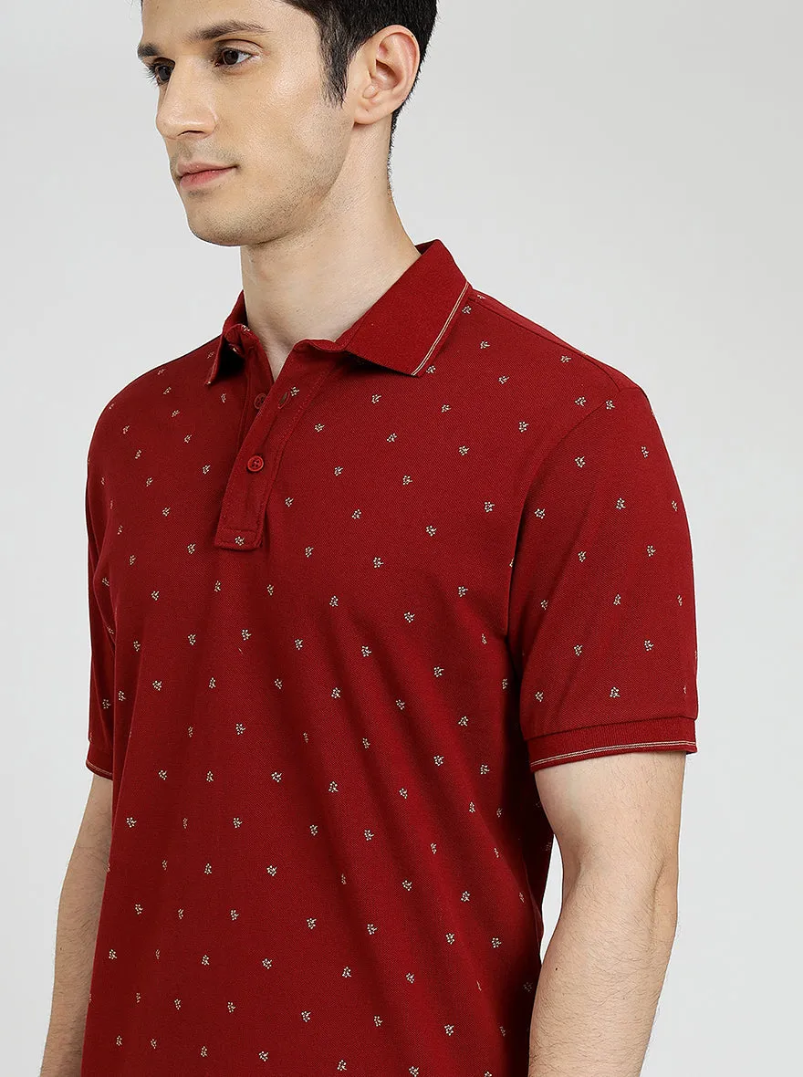 Red Printed Slim Fit Polo T-Shirt | JadeBlue