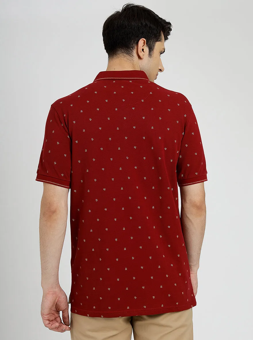 Red Printed Slim Fit Polo T-Shirt | JadeBlue