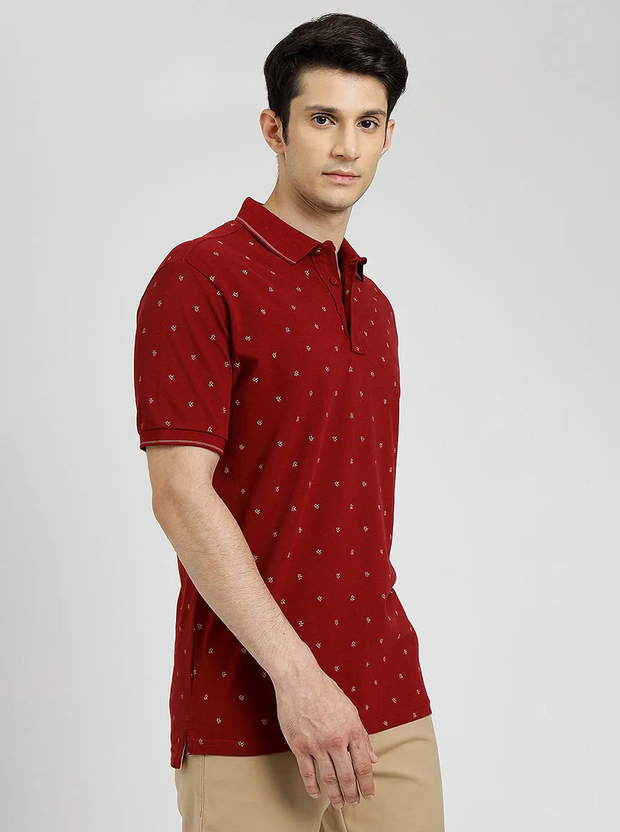 Red Printed Slim Fit Polo T-Shirt | JadeBlue