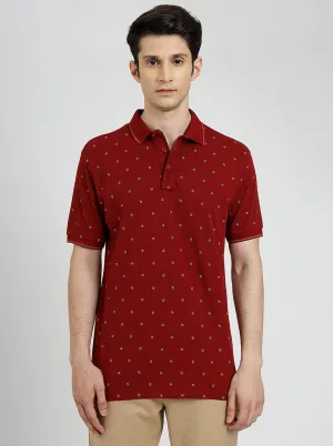 Red Printed Slim Fit Polo T-Shirt | JadeBlue