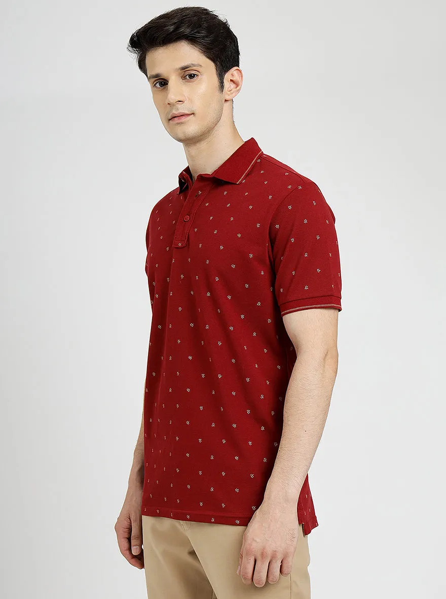 Red Printed Slim Fit Polo T-Shirt | JadeBlue