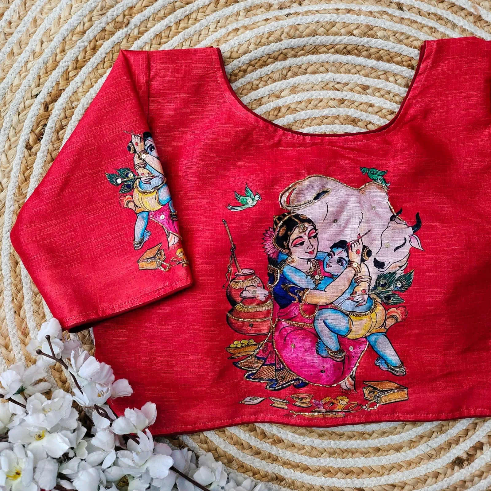 Red Pure Silk Blouse with Antique Handcrafted Work