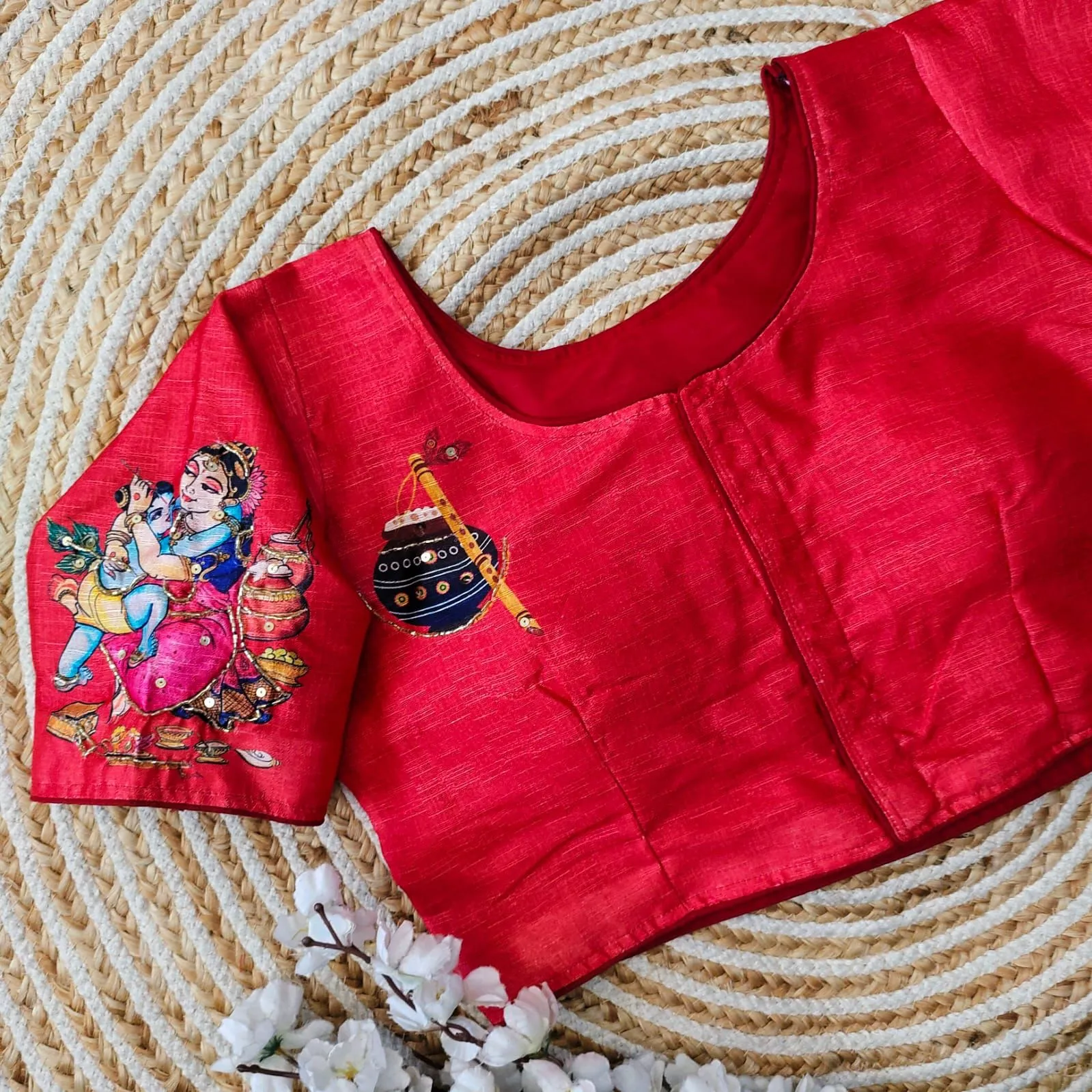 Red Pure Silk Blouse with Antique Handcrafted Work