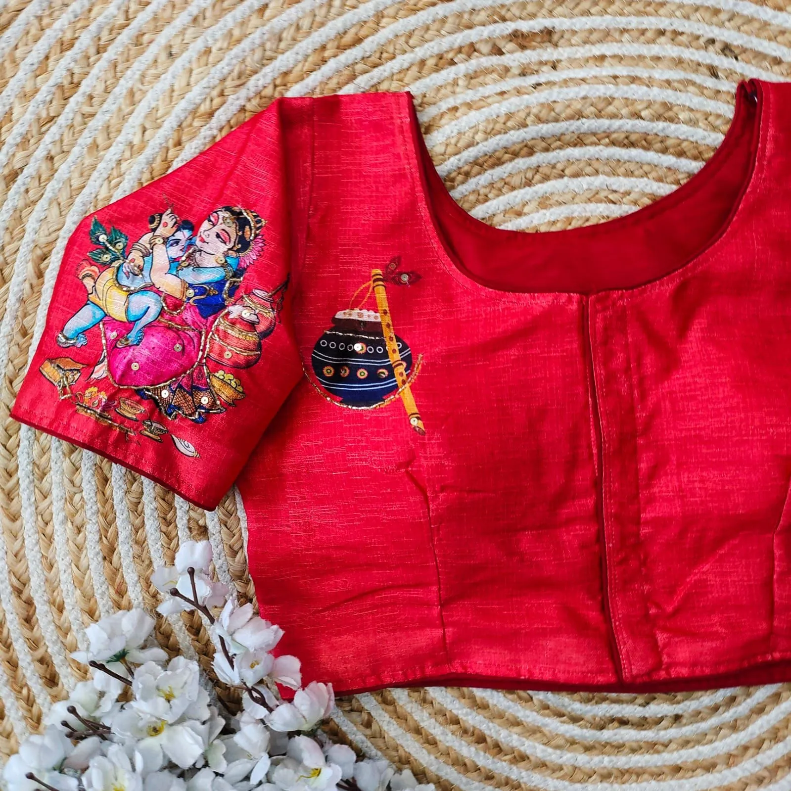 Red Pure Silk Blouse with Antique Handcrafted Work