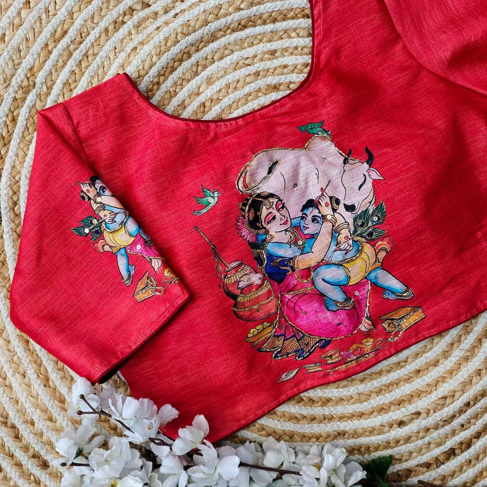 Red Pure Silk Blouse with Antique Handcrafted Work