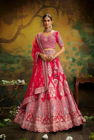 Red Pure Silk Moti & Zarkan heavy embroidery Semi-Stitched Lehenga choli & Dupatta