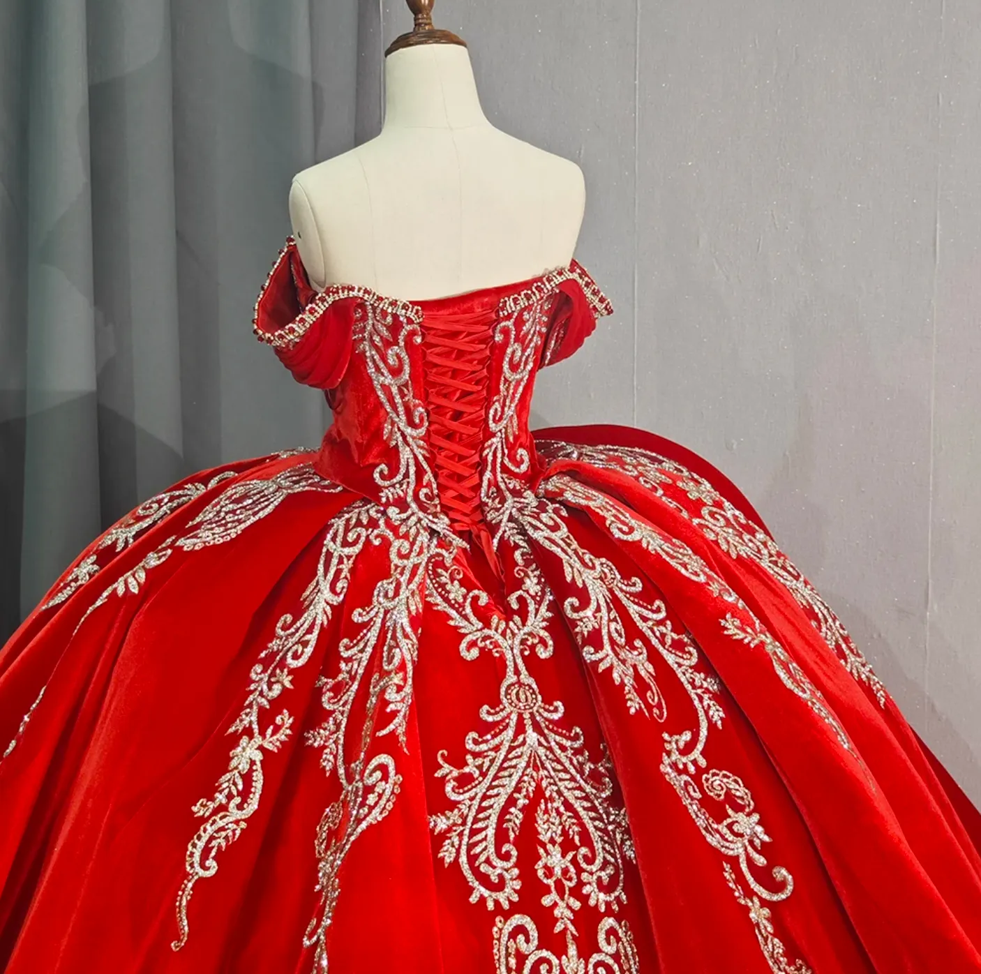 Red Quinceanera Off The Shoulder Dress