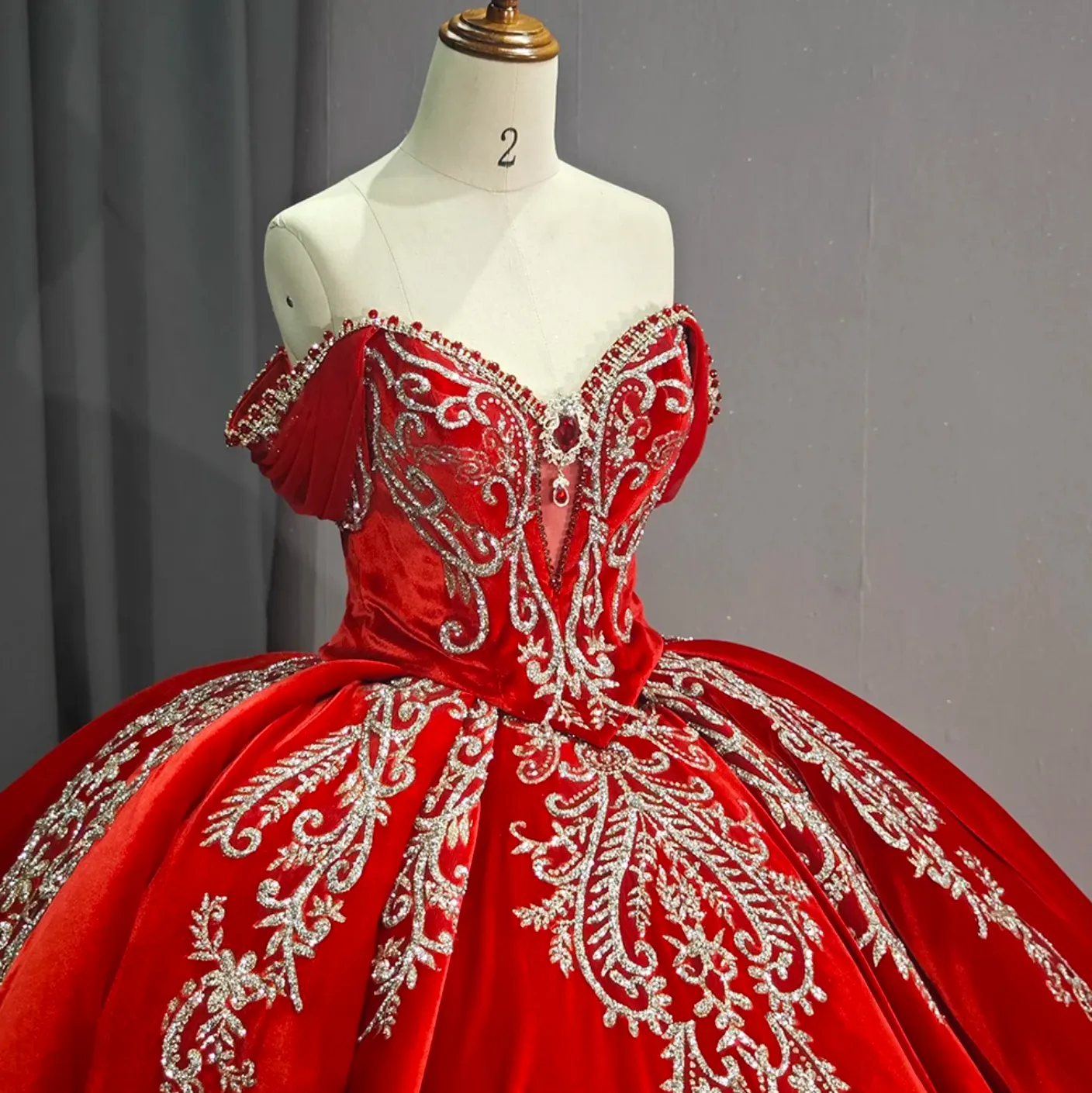 Red Quinceanera Off The Shoulder Dress