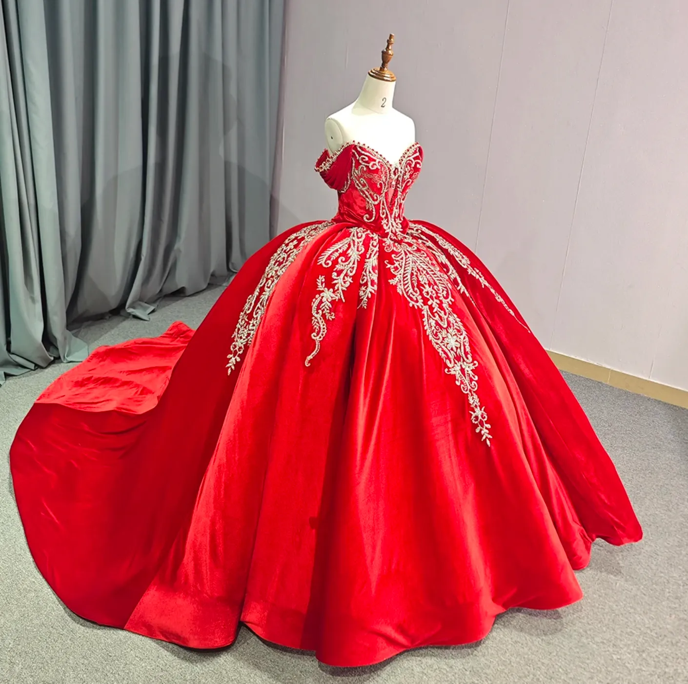 Red Quinceanera Off The Shoulder Dress