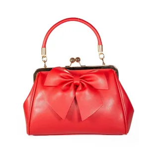 Red Retro Bow Handbag With Shoulder Strap