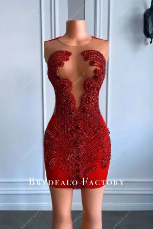 Red Rhinestones Sleeveless Bodycon Mini Dress