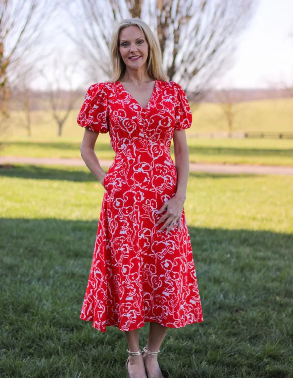 Red Rose Midi Dress